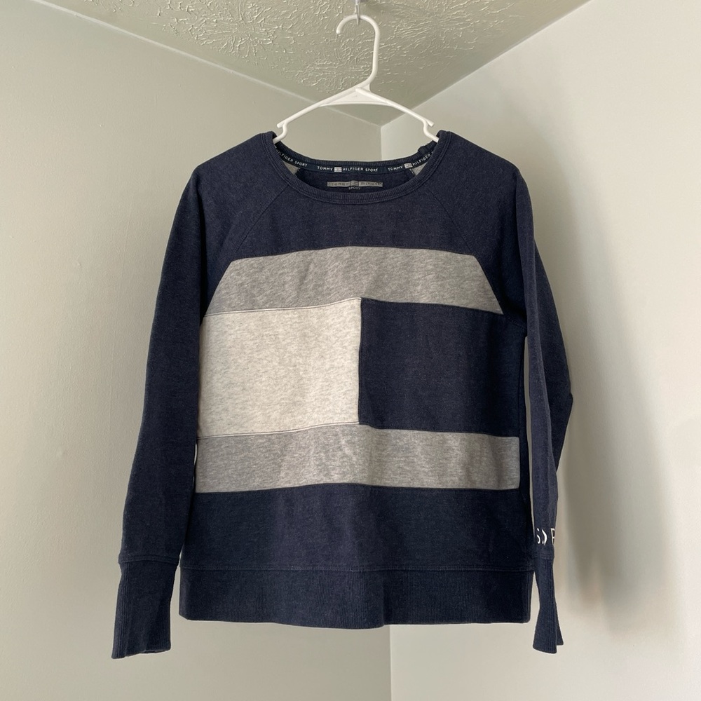 Tommy Hilfiger Sport Navy Blue & Heather Gray Block Print Sweatshirt